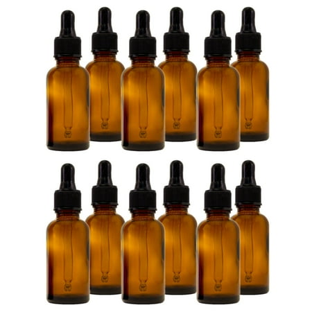 Amber Glass Bottle - 30 ml (1 fl oz) w/ Glass Dropper - Pack of 12