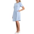 thumbnail image 4 of Vestido de tweed para mujer INSPIRE CHIC de manga corta, cuello redondo, elegante, corte A con bolsillo, 2XL, azul claro, 4 of 5
