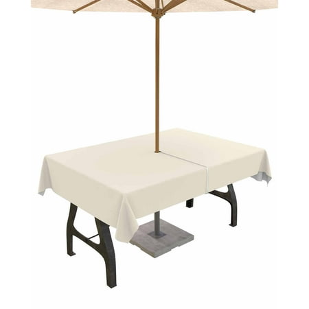 

Lsrtoss Outdoor Tablecloth with Umbrella Hole & Zipper Cream Rectangle Tablecloth 60x84 Inch Modern Pure Beige Patio Table Cover Waterproof Table Cloth for Picnic/Party