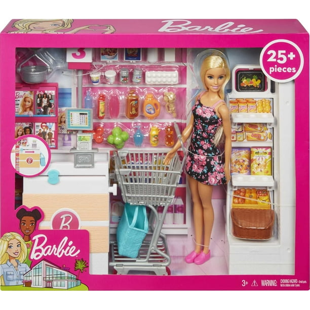Barbie Doll and Supermarket Playset with 25 Grocery Store Food-Themed - Walmart.com