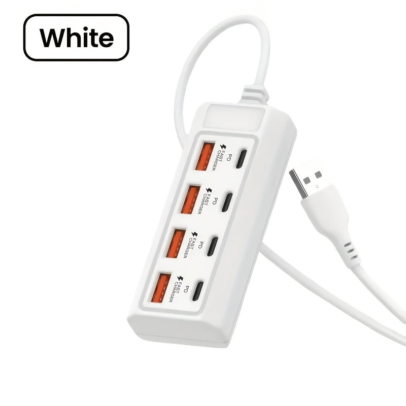 8-Port 60W Quick Charge Hub | PD 3.0 + QC3.0 USB Charging Station for Outdoor Use | Compatible with Iphone/Android/Ipad/Laptop/Portable Power Supply (ABS, No Battery Included)