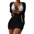 thumbnail image 1 of Vestido de ganchillo para mujer, de manga larga, con cuello dividido, para la playa Negro CH Negro CH Xishao ropa, 1 of 2