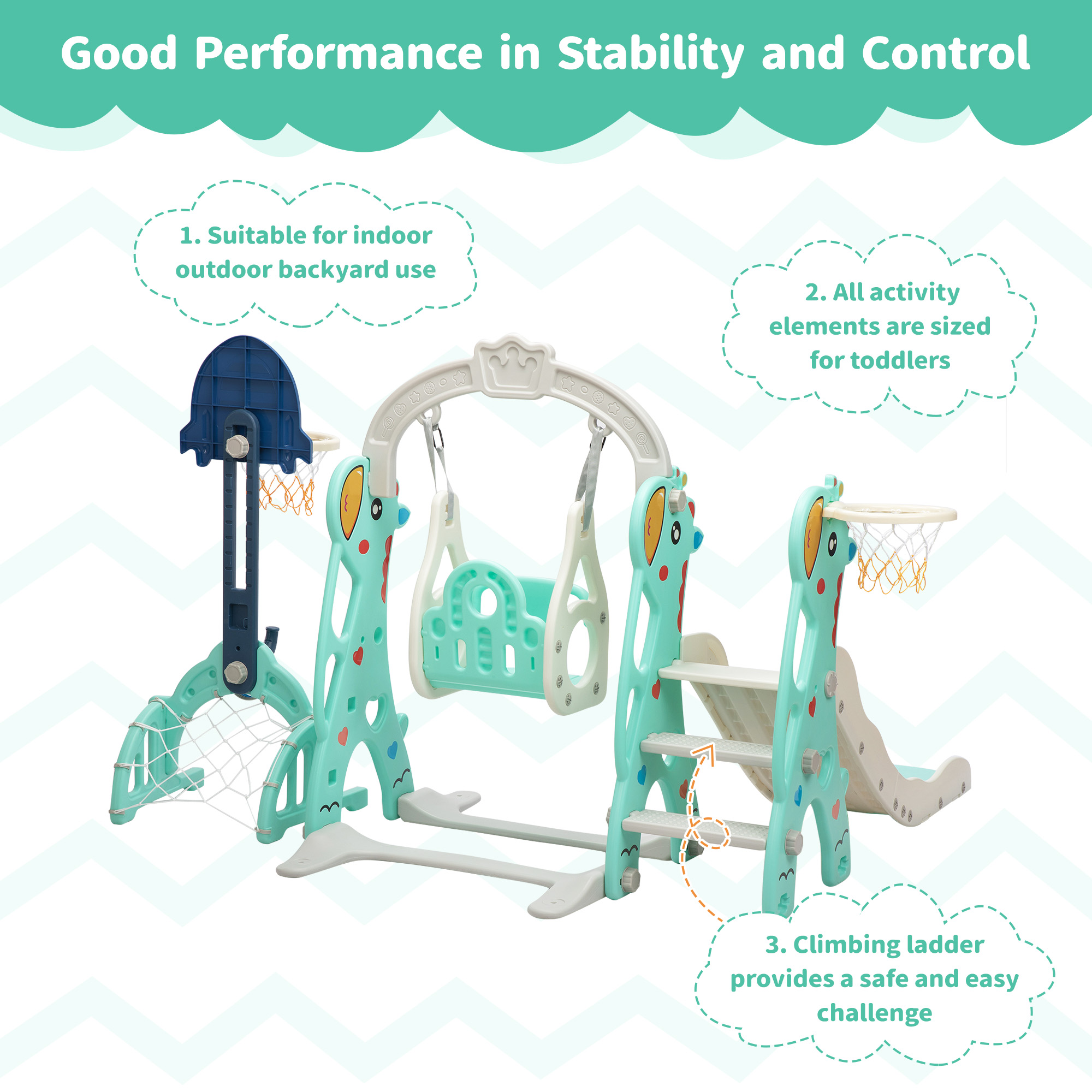 TOBBI 6 in 1 Toddler Slide Climber and Swing Playset with Basketball Hoop,Freestanding Indoor Outdoor Backyard Slide for Kids age 1-8