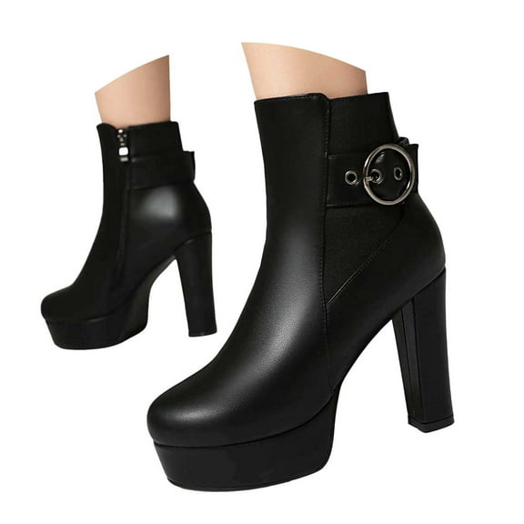 Mostsola Ankle Boots for Women Platform Heels Pumps Round Toe Buckle Strap Short Booties