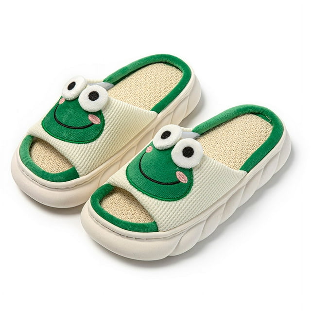 Thickened Four Seasons Open Toe Open Linen PVC Women's Summer Cotton Linen Frog Cute Indoor Home Cute Drag