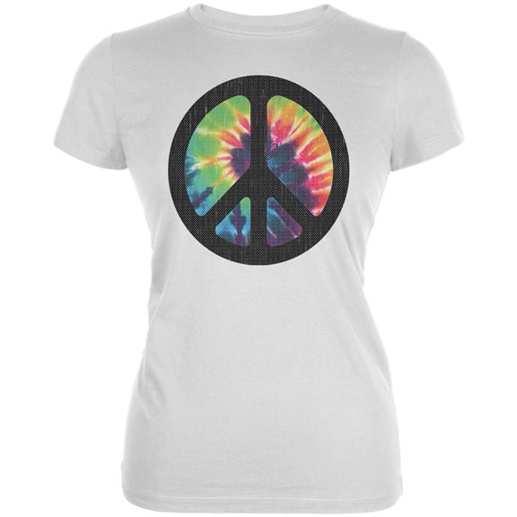 Tie Dye Peace Sign Distressed Halftone Juniors Soft T Shirt