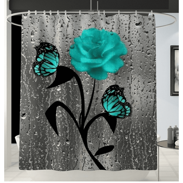 Blue Rose Shower Curtain Flower Bathroom Accessories Set Waterproof ...