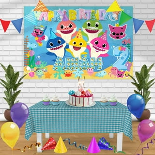 Children baby shark themed birthday celebration decorations Stock Photo -  Alamy