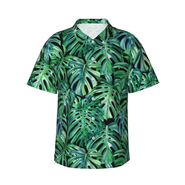 Balery Monstera Leaves Camisas hawaianas de manga corta para hombre, camisas playeras de corte holgado, camisas de vacaciones con botones,Medium