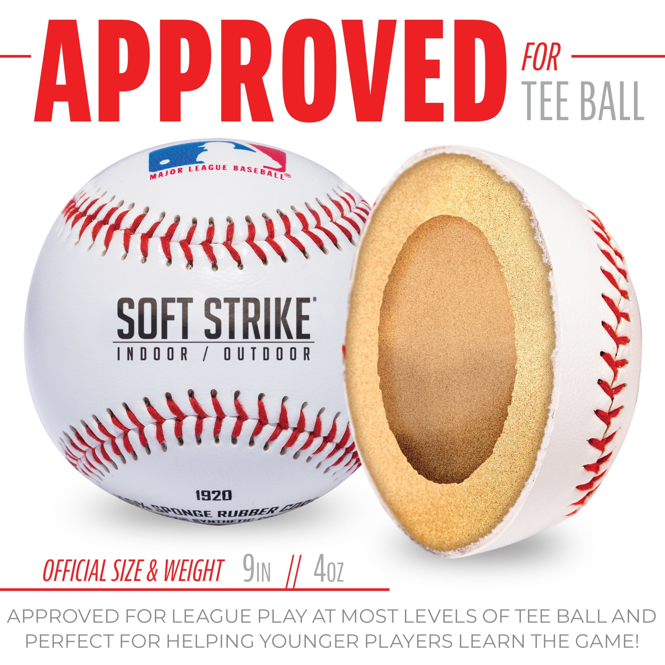 Franklin Sports MLB Soft-Strike Teeballs, Official Size, 12 Pack with Mesh Bag