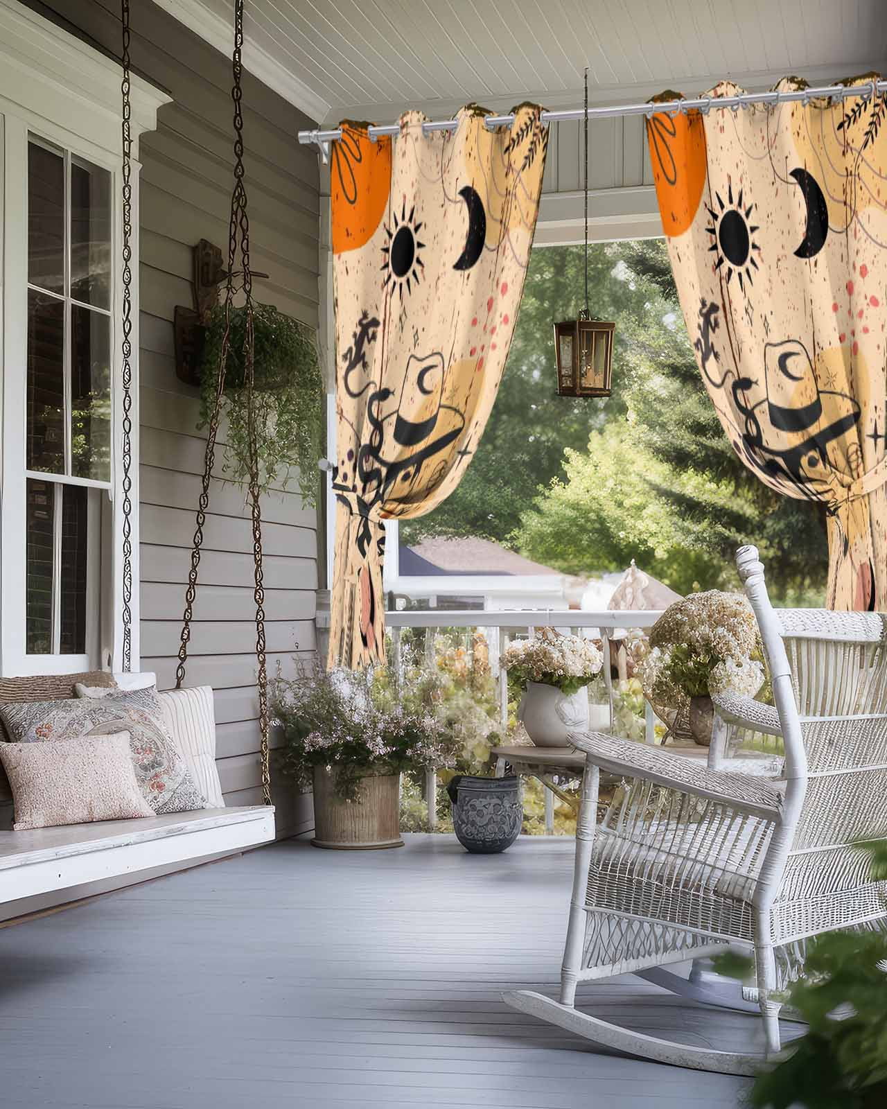 Western Boho Outdoor Curtains for Patio, Vintage Cowboys Abstract Cactus Plant Brown Privacy Drapes Grommet Waterproof Outside Curtains for Porch/Cabana/Balcony 54"x 84", 1 Panel