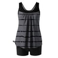 thumbnail image 5 of Frostluinai Striped Swimsuits for Women Pleated Athletic Tankini Bathing Suits Color Block Swim Tank Tops Boyshorts Baggy Swimsuit 2 Piece, 5 of 6