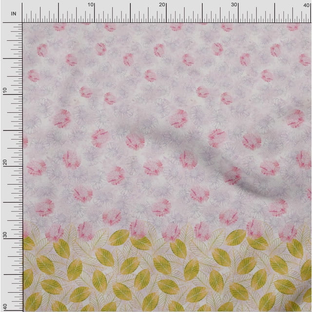 oneOone Polyester Lycra Peach2 Fabric Leaves & Flower Panel Sewing Material Print Fabric By The Yard 56 Inch Wide