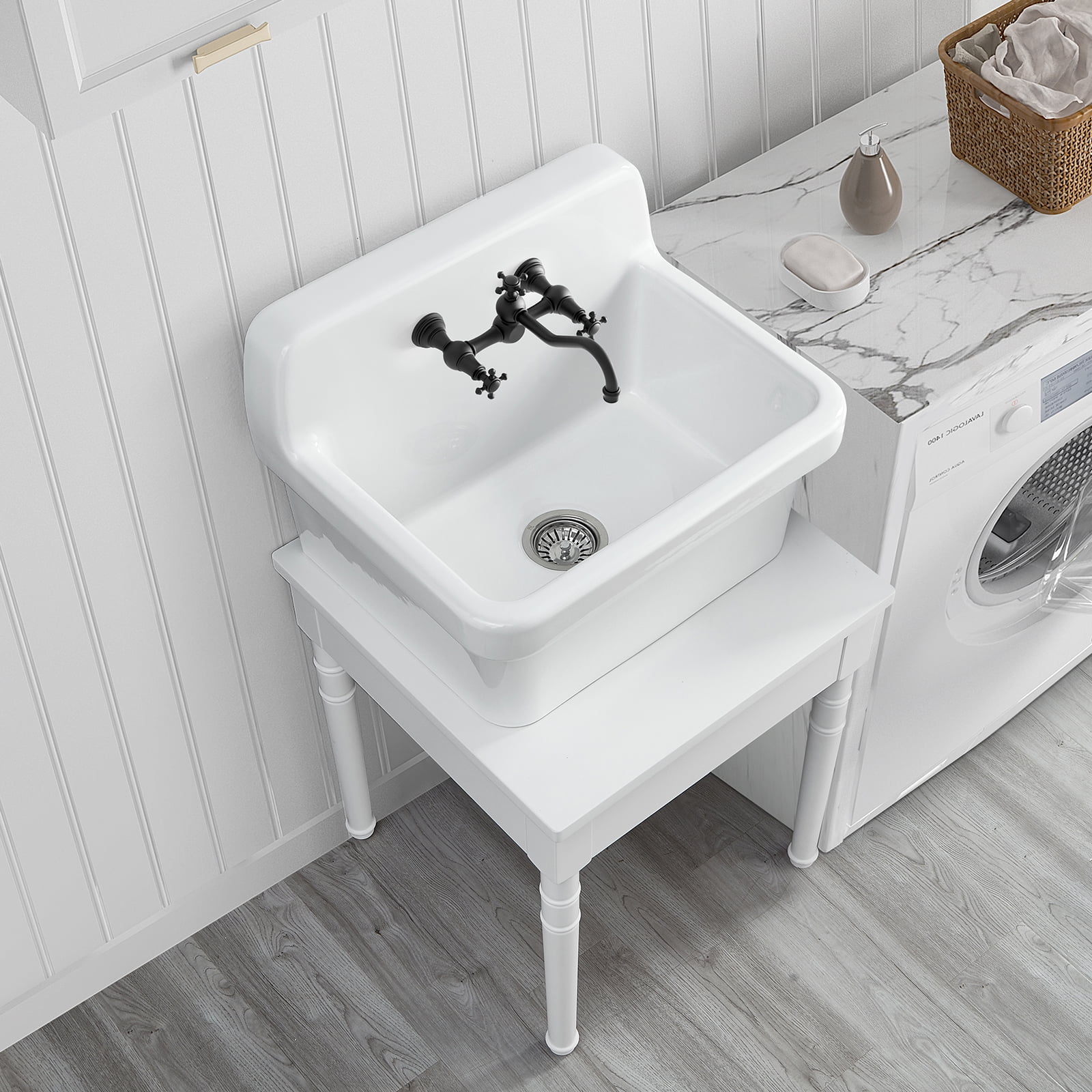 ELLAI Farm Style Utility Sink Table White Traditional Bathroom Vanity