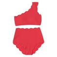 thumbnail image 6 of Ahdbta Womens One Shoulder Bikini Sets High Waisted Tummy Control Bathing Suits Waffle Scalloped Two Piece Swimsuit, 6 of 8