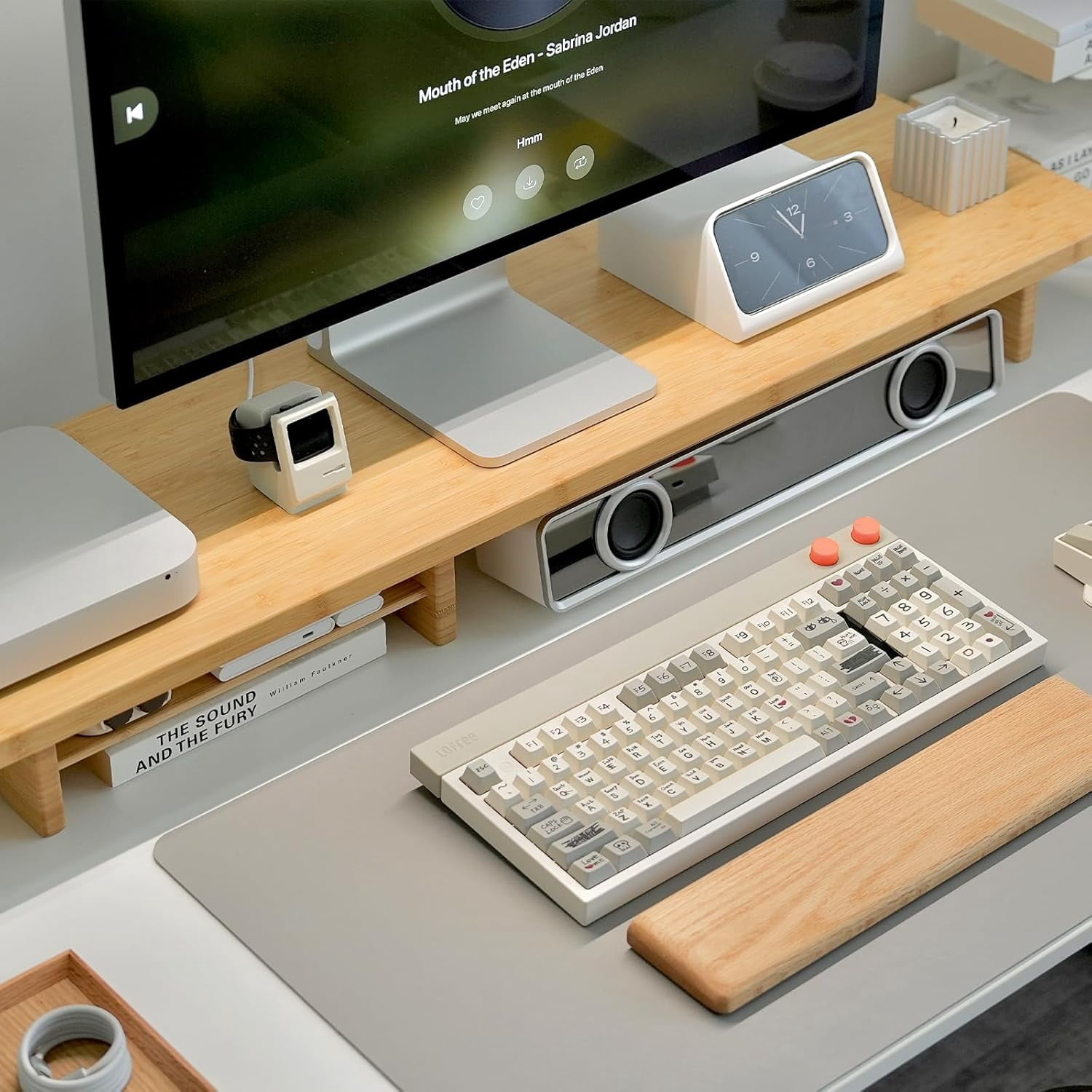 Dual Monitor Stand Riser, 2-Tier Bamboo Desk Shelf for Computer Monitors, Printer, and Heavy TV up to 300 lbs