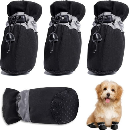4 Pieces Dog Shoes  Dog Boots Paw Protector with Reflective Straps  Non Slip Dog Booties for Small Medium Dogs(Black)