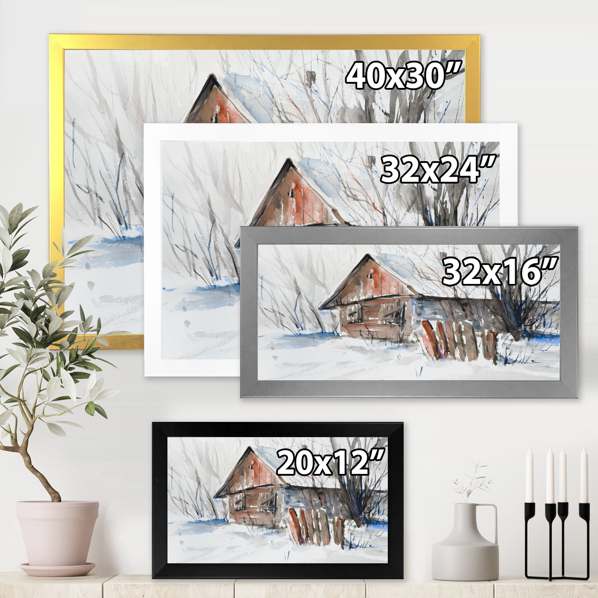 Designart 'Old Abandoned Wooden House In Winter Snow Picture' Traditional Framed Art Print