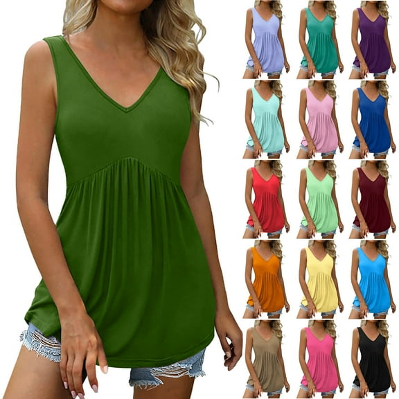 sovlvnd Women's Plus Sizes Tank Tops Summer Sexy Solid color Sleevesless V Neck Top Tank Blouse Summer Casual Loose Comfy Tee Blouse Tank Tops