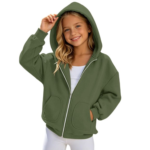 Girls Zip up Hoodie Cute Cropped Sweatshirts Oversized 2026 Y2K Hoodies Casual Long Sleeve Sweatshirt for Women Fall Spring Track Jackets Army Green 150