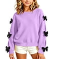 thumbnail image 6 of Girls Long Sleeve Sweatshirt Tops, Solid Color Bow Detail Pullover, Casual Everyday Clothing | Akmoler,Purple 12-13 Years, 6 of 6