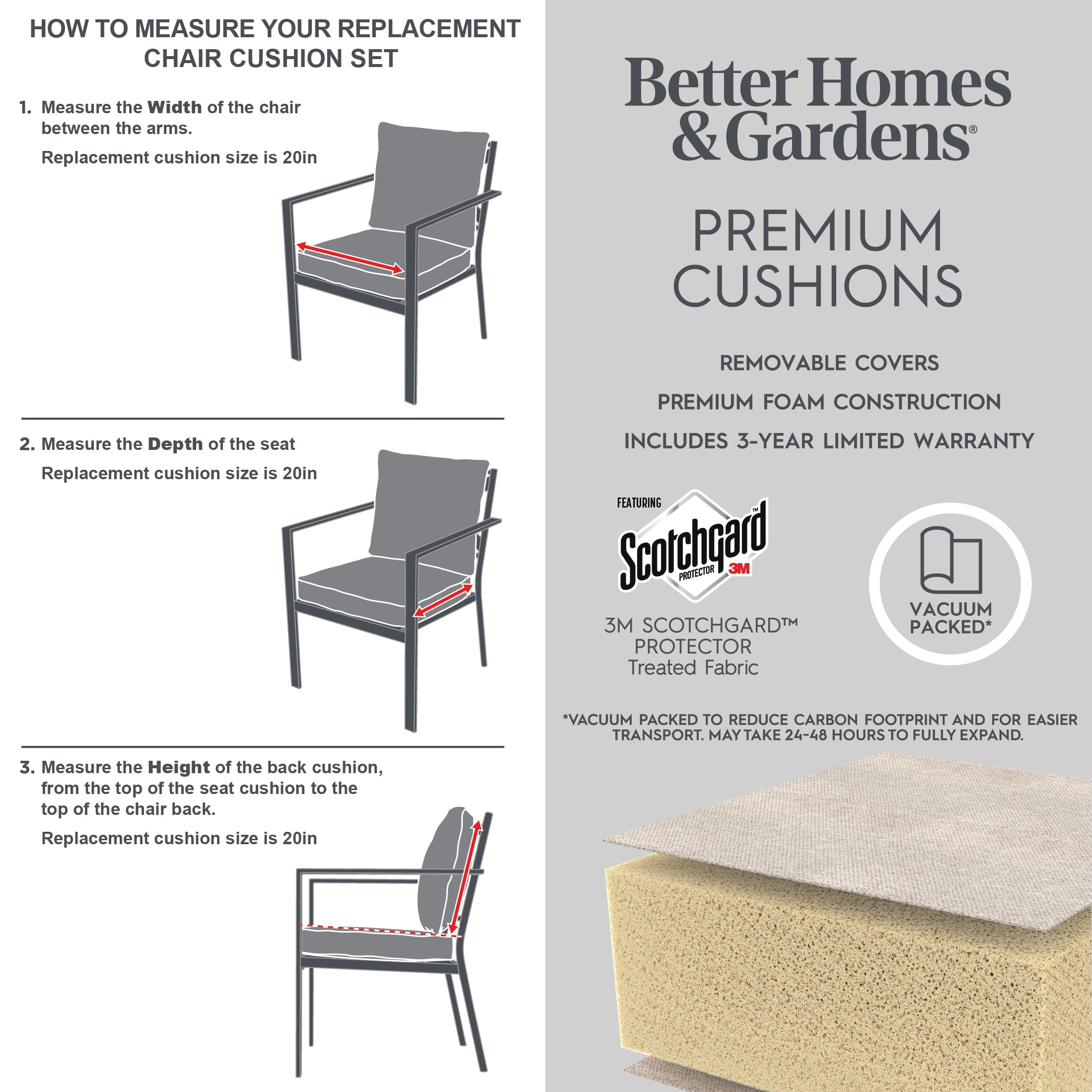 Better Homes & Gardens 20" x 20" Premium Beige Outdoor Dining Chair Cushion