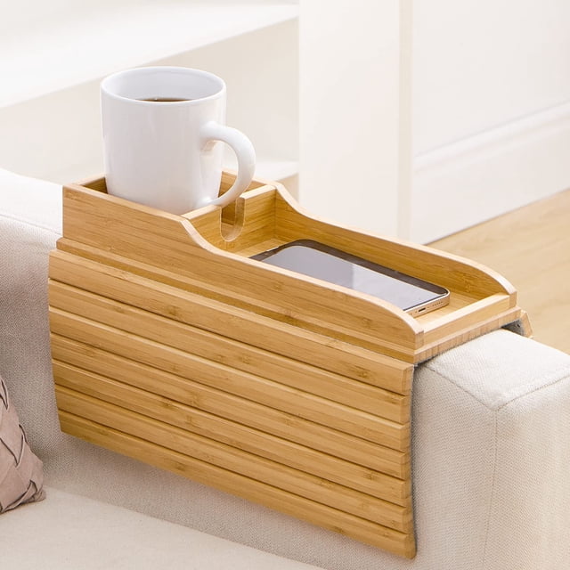 Soporte para sofá, portavasos GEHE, de bambú natural, con reposabrazos