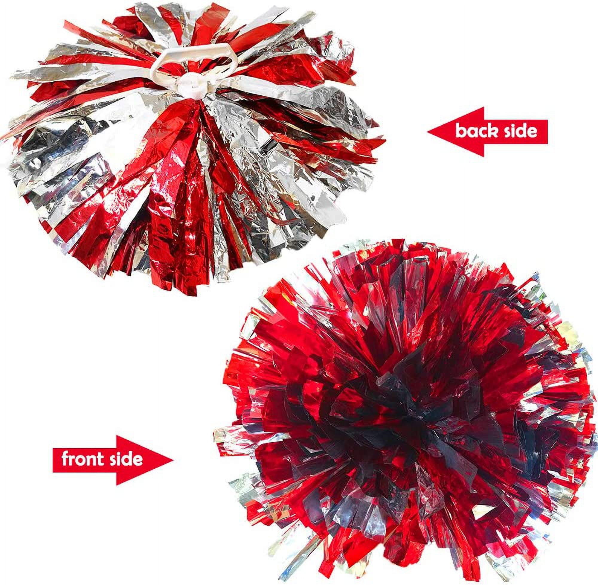 LINLIN 4 Packs Cheerleading Pom Poms with Finger-friendly Ring, Bright Metallic Cheerleader Pompoms, Premium Cheering Squad Hand Flowers for Sports Game Dance Dress Party