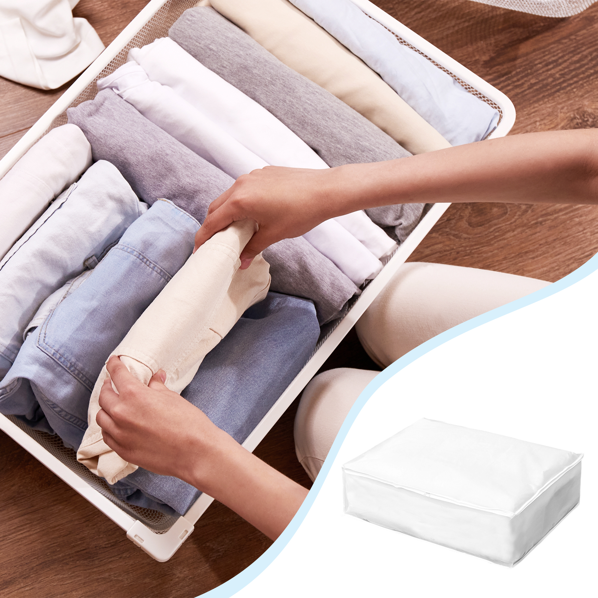 Unique Bargains Durable Storage Bag 1Pc Clear White White 31.50"x17.72"x5.91"