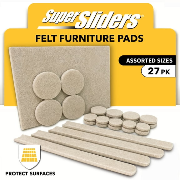 Super Sliders Assorted Felt Furniture Pads – 27-Pack Surface Protectors for Hardwood and Tile