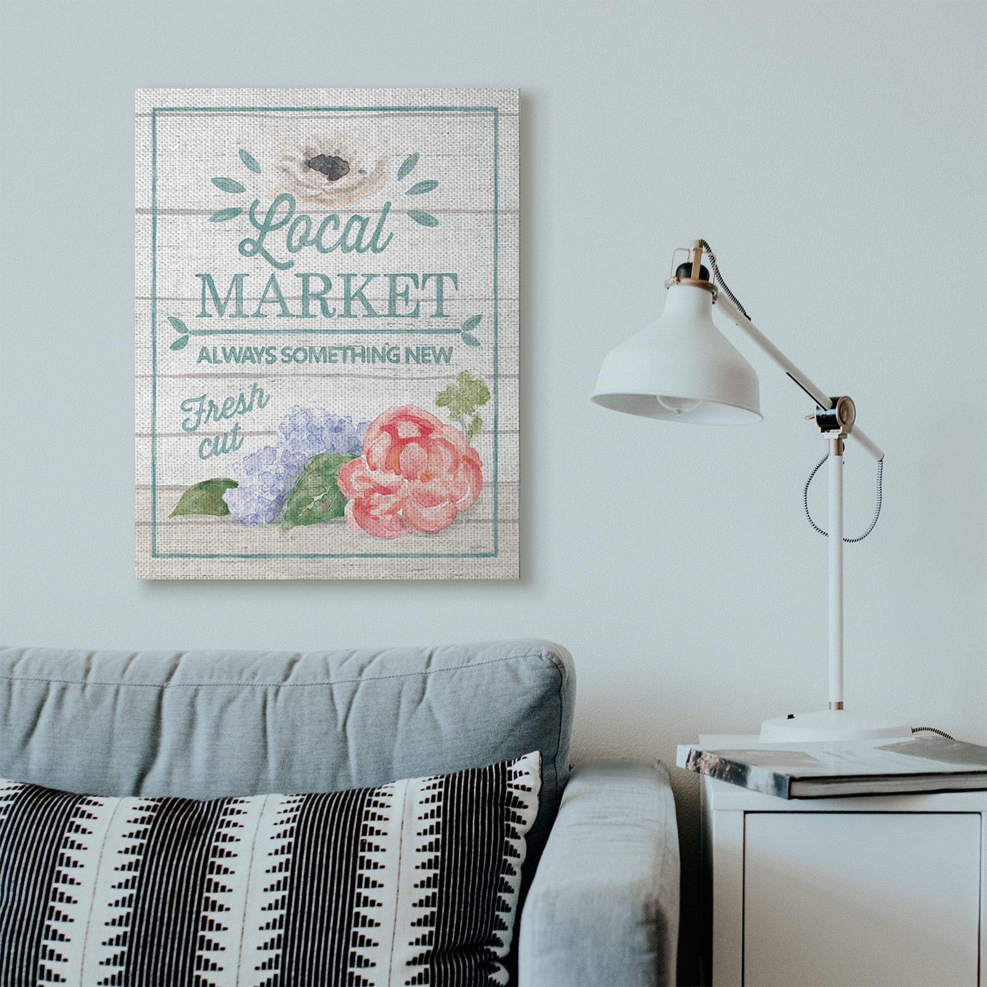 Stupell Home Décor Local Market Flowers Rustic Wood Textured Word Design Canvas Wall Art by Mary Urban