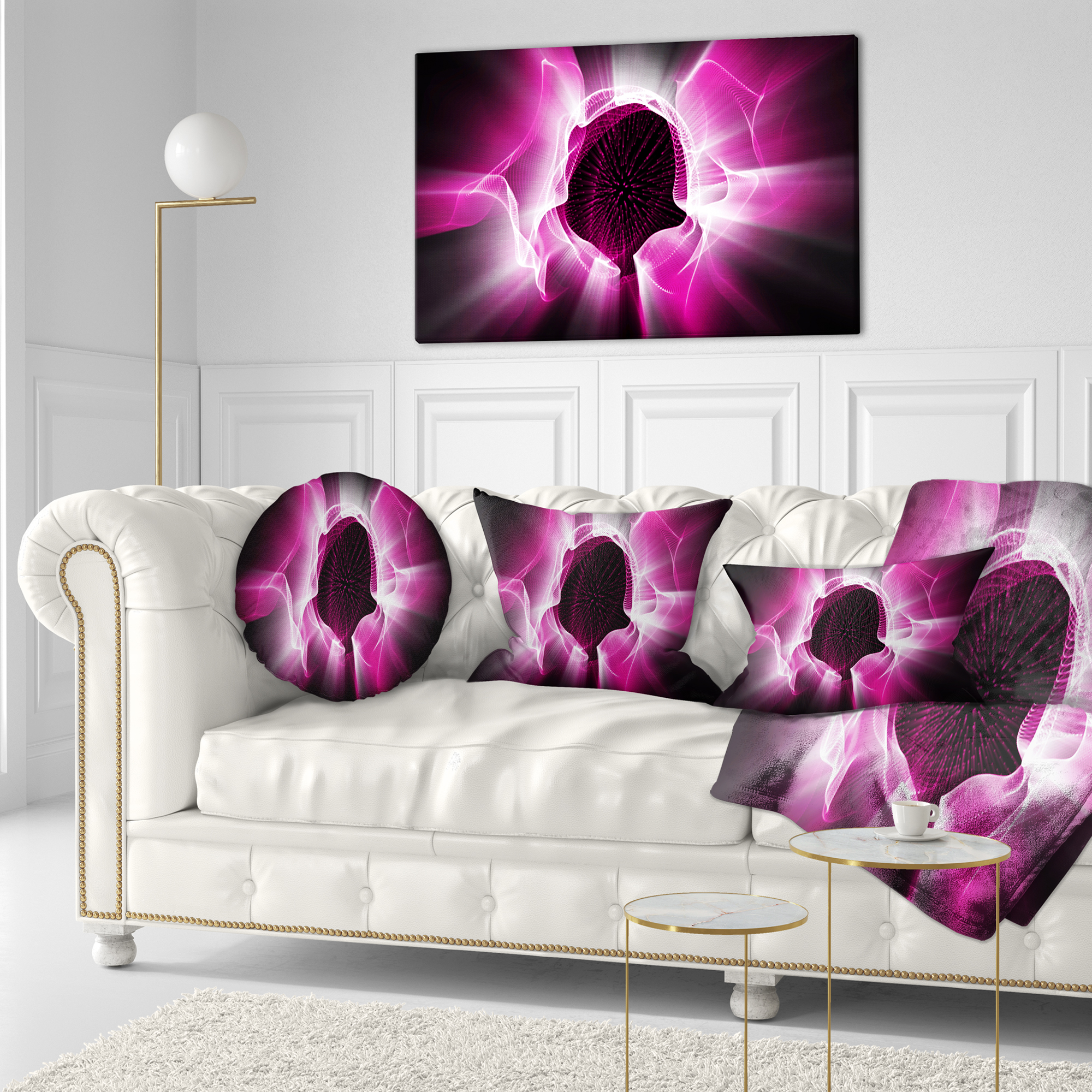 Designart Fractal Purple Light Shine - Abstract Throw Pillow - 12x20