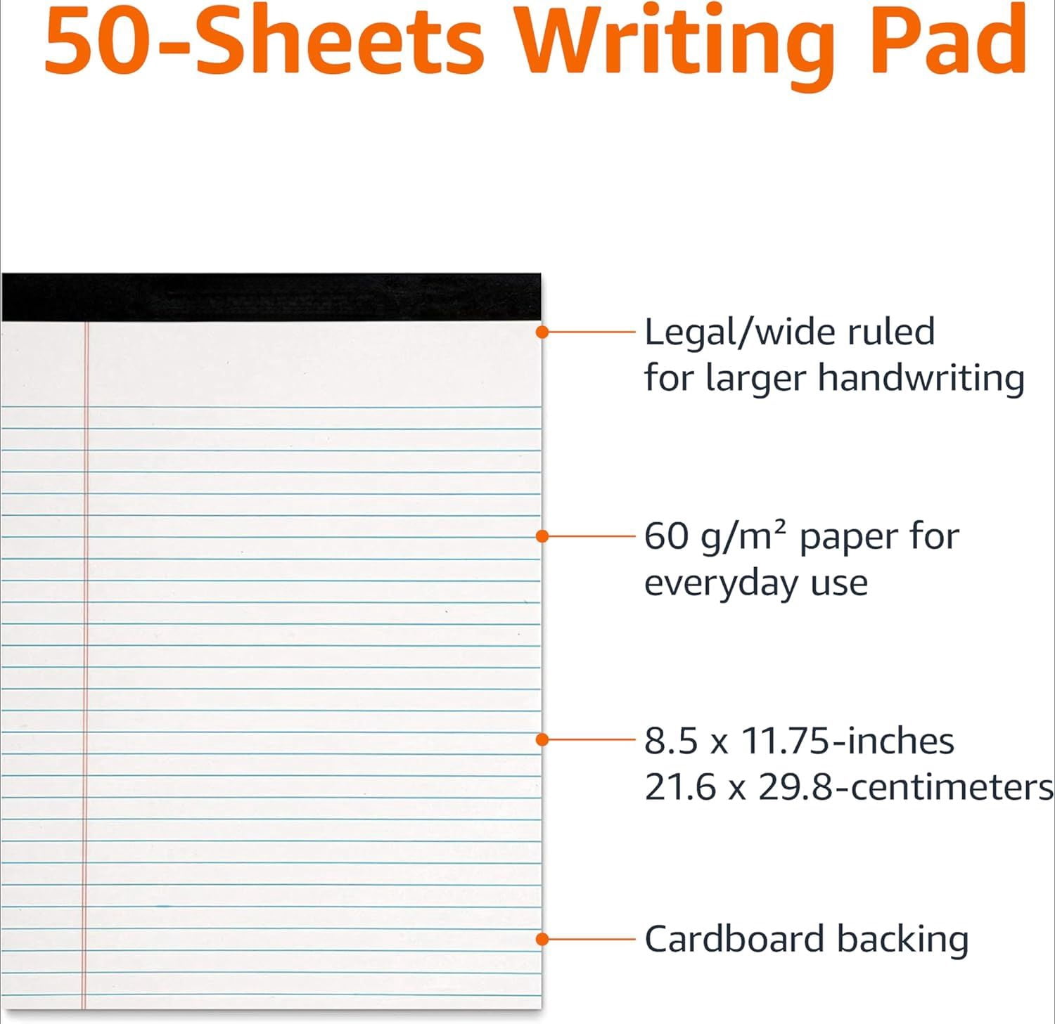 Basics 50 sheet Wide Ruled Lined Writing Note Pad, 8.5" x 11.75", 12-Pack, 600 Perforated Sheets, Canary