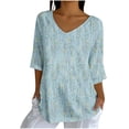 thumbnail image 2 of Womens Plus Size Tops 3/4 Length Sleeve Fall Fashion Trendy Casual Peplum Going Out Tops Comfy Soft Dressy Notch V Neck T Shirts Basic Solid Color Summer Tunic Blouse, 2 of 5