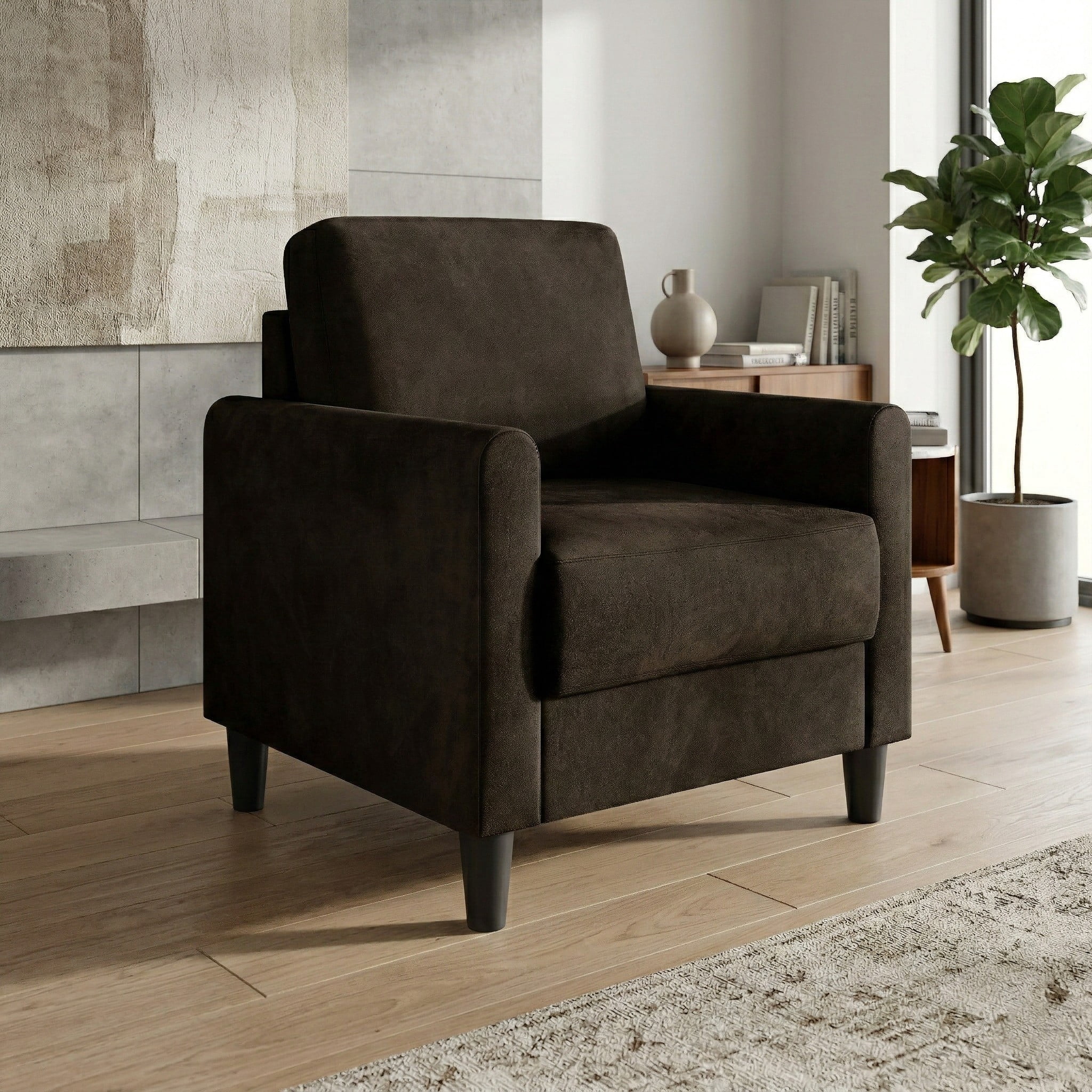 Home Design Goliad Velvet Armchair with Pocket Spring, Soft Cushions, Clean Lines Design, Brown