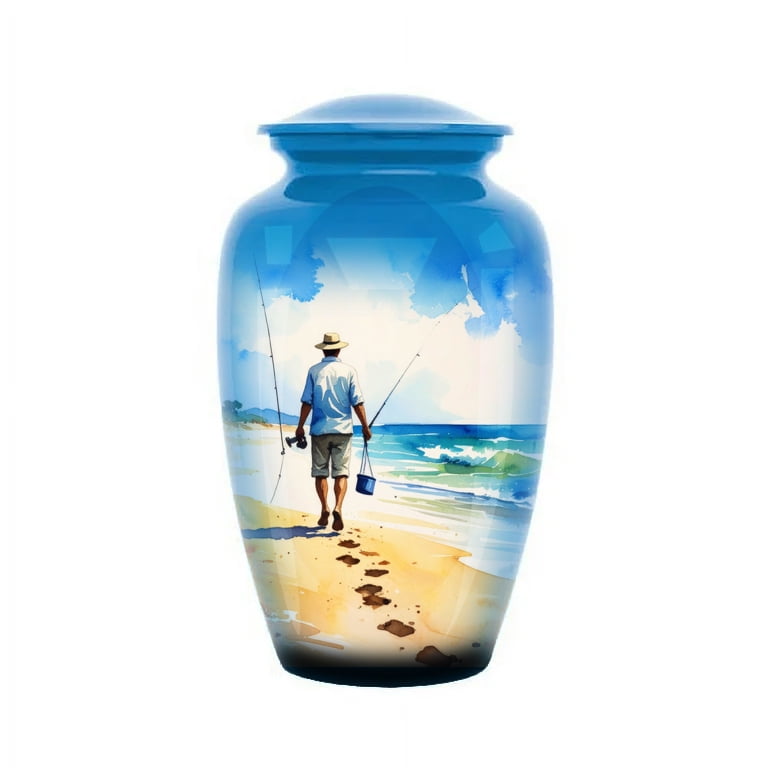 Fishing Urn for Human Ashes | Large Handcrafted Funeral Memorial | Decorative Cremation Fishing Urn for Women and Men Large Size 10x6.5 inch