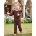 thumbnail image 3 of 2T Baby Girls Clothes 3T Girls 2PCS Fall Winter Outfits Set Cute Bowknot Toddler Girls Long Sleeve Top Pants Set Brown, 3 of 8