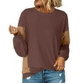 thumbnail image 6 of Otntypg Athletic Sweatshirts for Women Trendy 2025 Fall Long Sleeve Color Block Crewneck Pullover Tops Loose Lightweight Oversized Baggy T-Shirts Coffee#01 L, 6 of 7