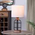 thumbnail image 2 of Mainstays Black Metal Cage Table Lamp with Wood Accents and Drum Shade, bulb included, 17", 2 of 12