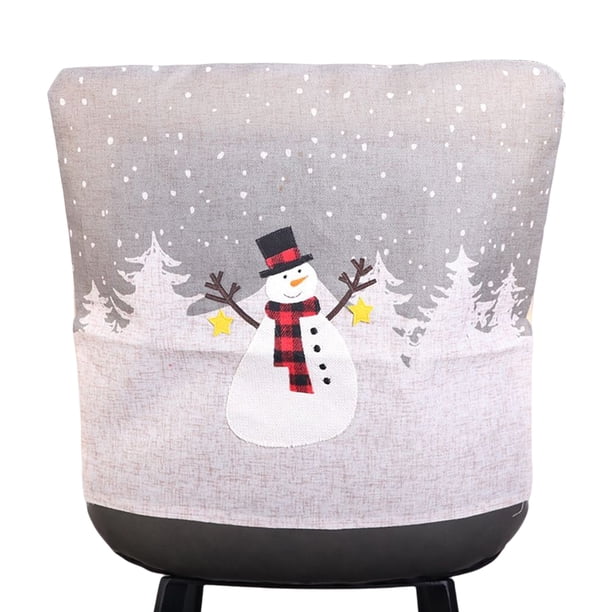 Kearding Funda para silla de Navidad, funda elástica Universal para taburete, decoraciones para habitación, fundas estampadas con muñeco de Kits de decoración para fiestas Muñeco de nieve