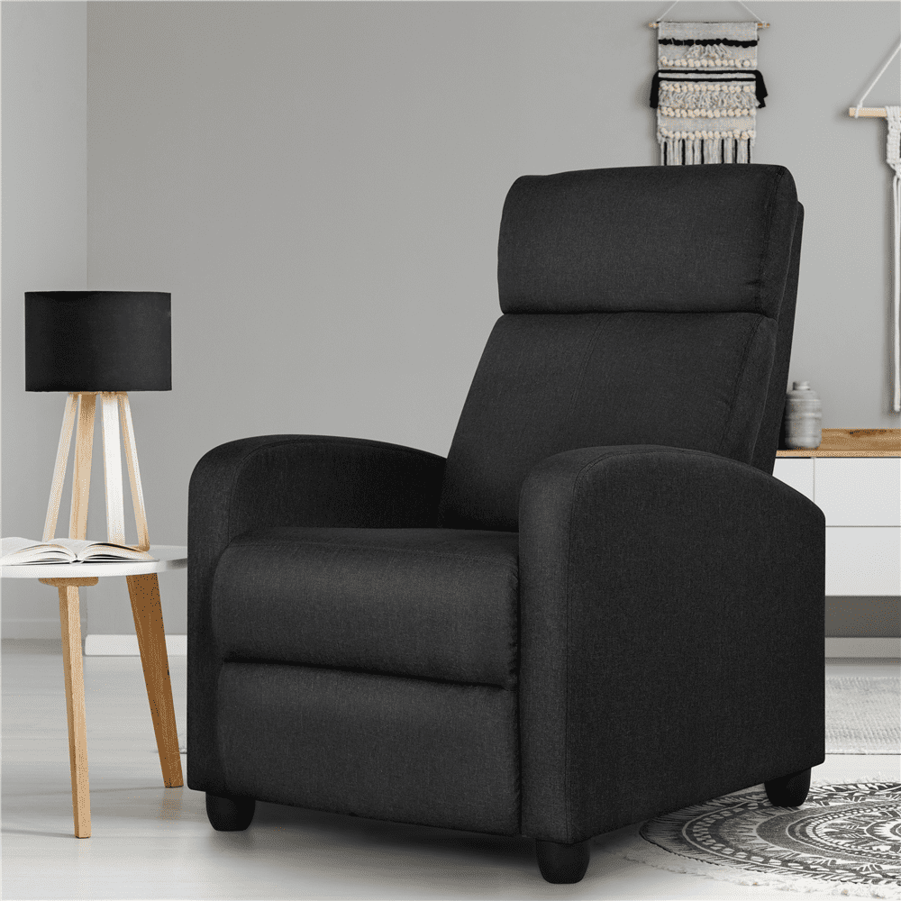 Yaheetech Modern Fabric Upholstered Recliner Chair with Pocket Spring for Home,Black