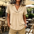 thumbnail image 2 of VBVC Women's Gingham V Neck Short Sleeve Top , Ladies' Relaxed Fit Collared Blouse , Casual Summer Loose Tunic Shirt For Women, Khaki , XS-4XL, 2 of 6