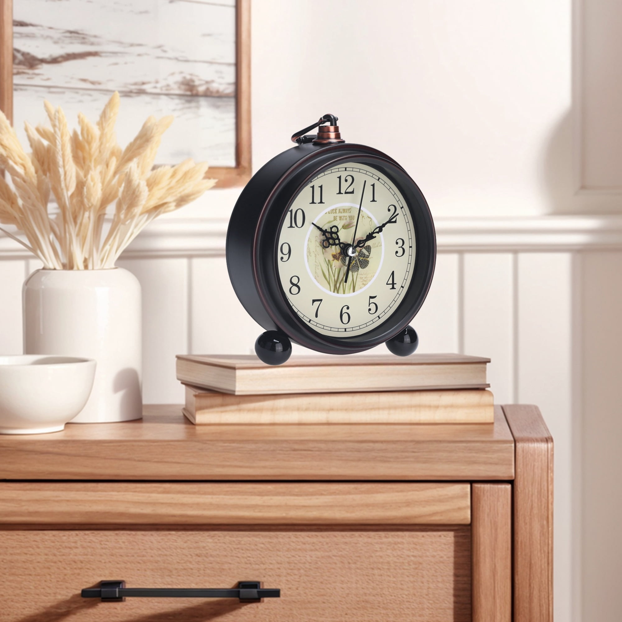 Unique Bargains Vintage Desk Clock Silent Retro Battery Operated Brown