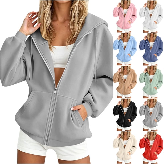 AnuYalue Womens Zip Up Hoodies Trendy Casual Long Sleeve Zipper Sweatshirts Fall Winter Track Jackets with Pockets