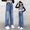 F-300Blue, variant on ZHOGXU Big Girls Denim Pants With Pocket Elastic Waist Star Appliques Wide Leg Straight Fit Fashion Comfortable Jeans For Daily Wear Blue 5-6 Years