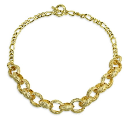 Brass Link Chain (Large Round Chain Link Fashion Statement Chain Necklace For Women Yellow 14K Gold Plated Brass 18)
