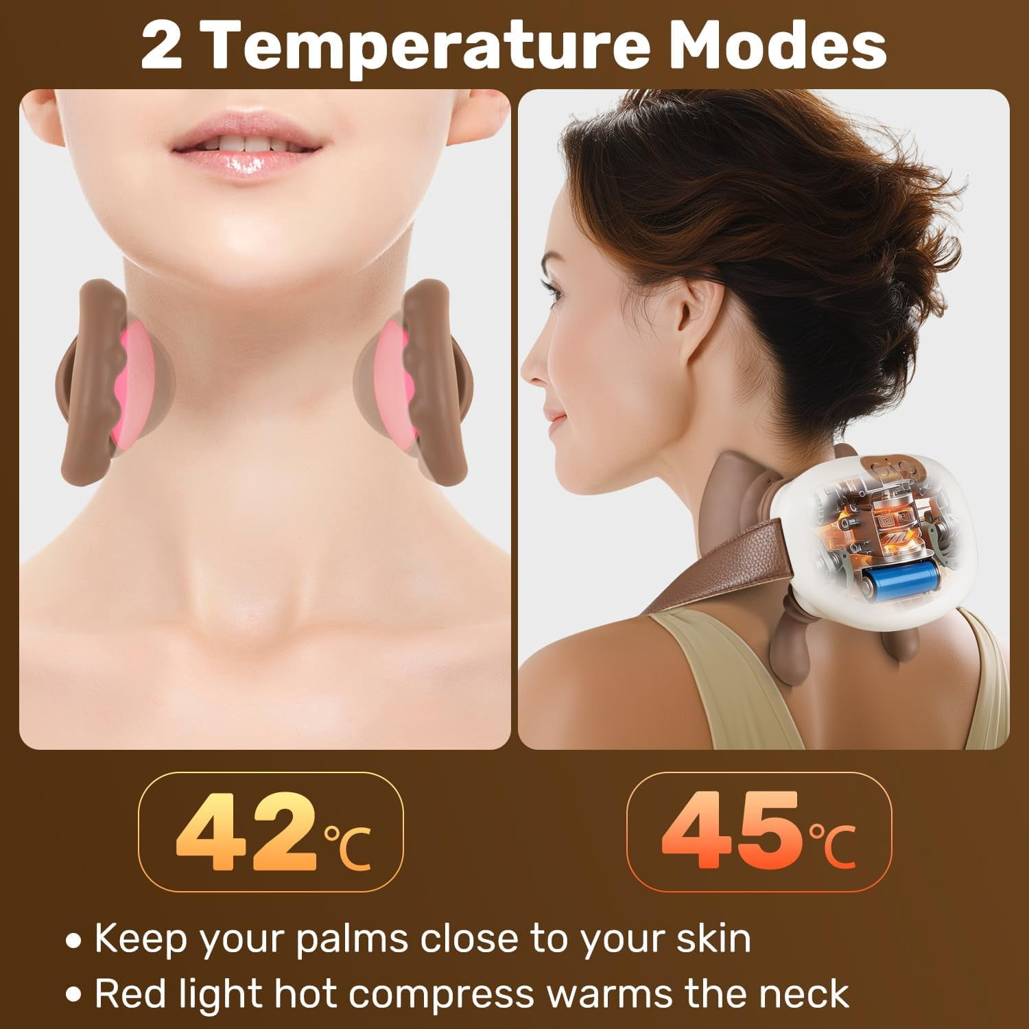 Bionic Heated Massager, Portable Shiatsu Neck and Back Massager, Electric Deep Tissue 4D Kneading Massage, Simulated Human Hand Design for Pain Relief and Muscle Relax (Beige)