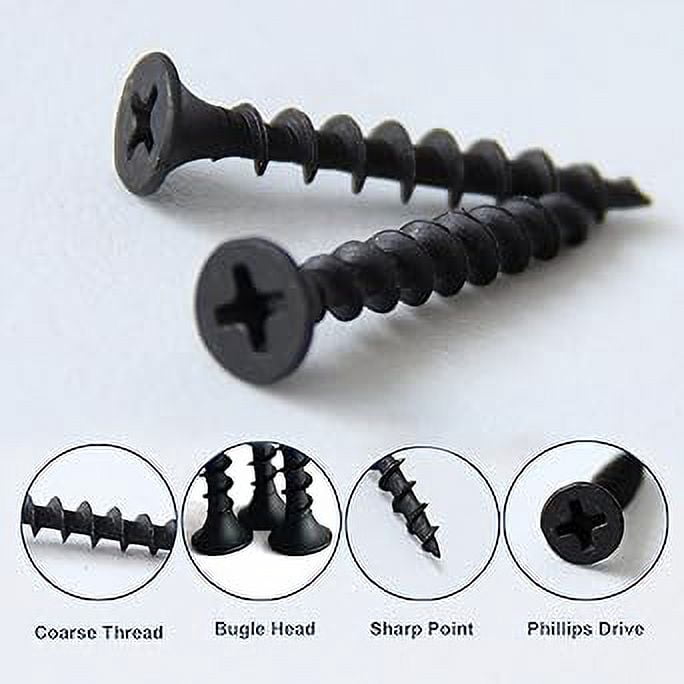FASTENER TREE #8x1-1/4" Drywall Screws, Coarse Thread, Bugle Head, Black Phosphate 100PCS
