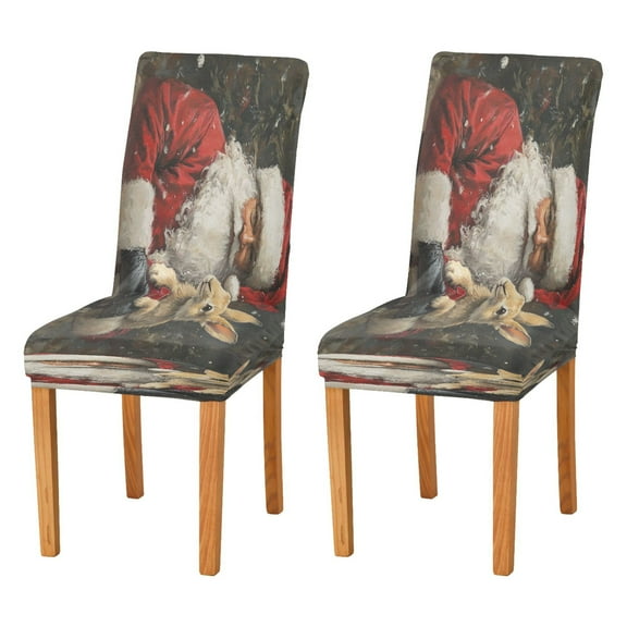 BZSMCE Chairs Slipcovers Dining Chair Covers Santa Claus Hold Rabbit Creative Pattern