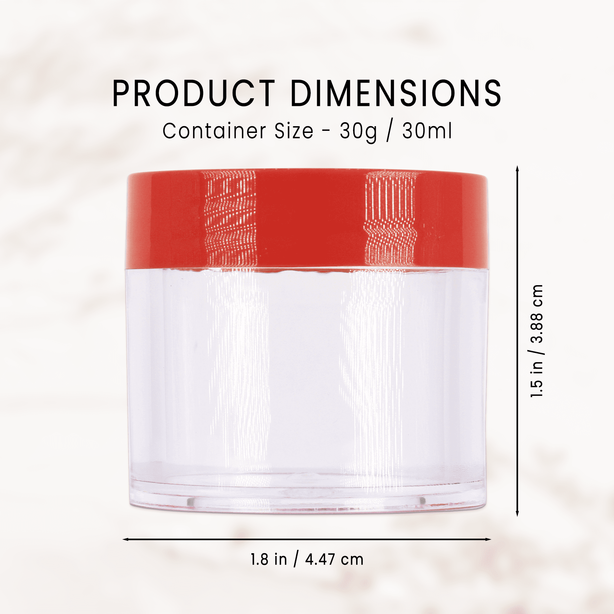 Beauticom 24 Pieces High Quality 30 Gram 30 ml (1 oz) Round Acrylic Makeup Product Sample Travel Jars with Flat Red Lids